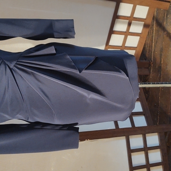 Niteline Della Roufogali Navy Front Cascade at the Waist Cocktail Dress Sz 4 - Picture 3 of 11